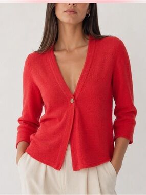J. Jill Red Single-Button Women’s Linen Blend Cardigan